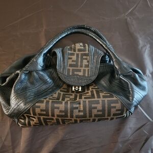 Fendi Black Zucca Canvas and Leather Spy Bag